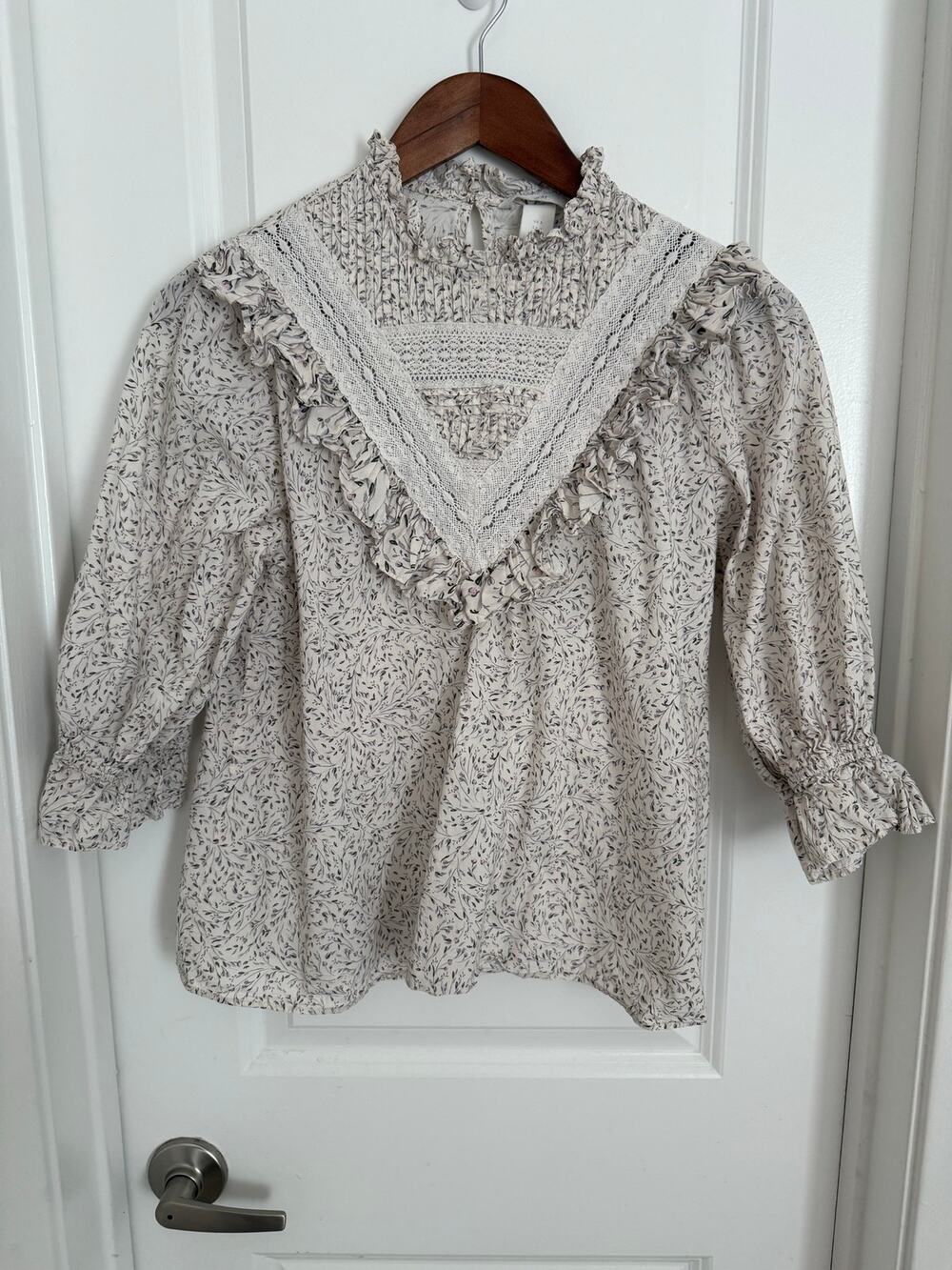 H&M Cottagecore Prairie Ruffle Floral Print Blouse Size 6
